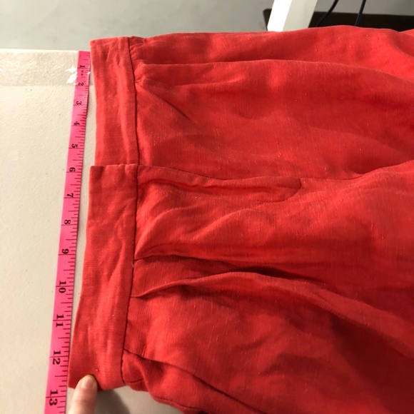 Ann Taylor Womens Wide Leg Linen Pants Size 0 Petite Red Pleat Front High Rise - Picture 8 of 12
